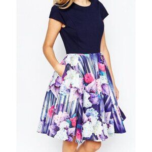 NEW Ted Baker Keriee Hydrangea Haze Full Skirt Dress $390